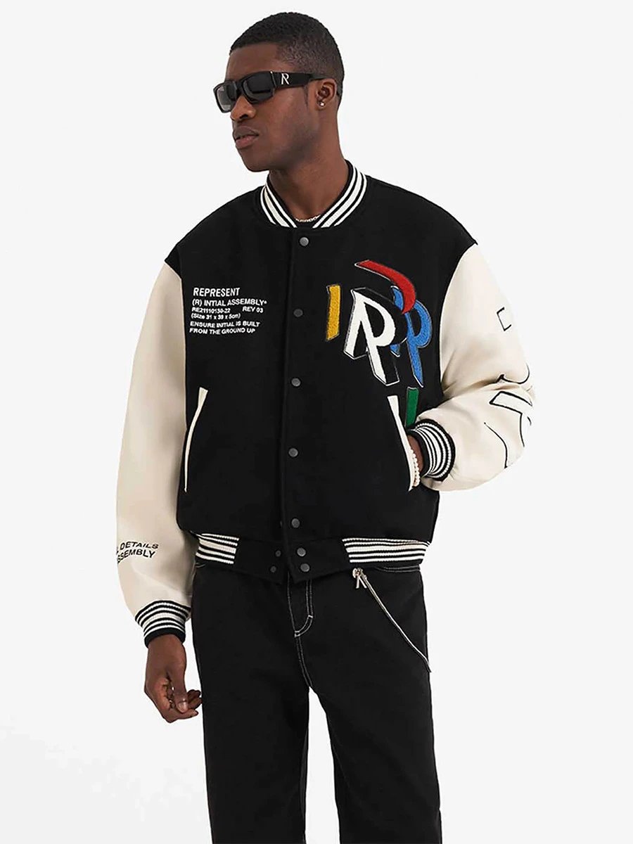 Represent Embroidered Varsity Jacket Multicolor - Gallery Image 3 - Detailed View