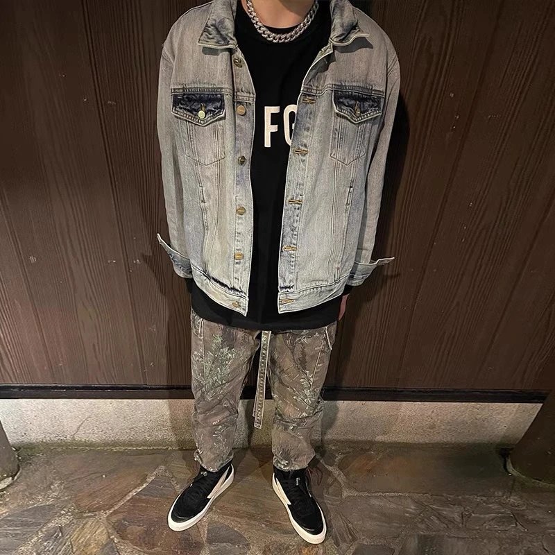 Vintage Washed Denim Jacket Oversized Streetwear Ice Blue - Gallery Image 5 - Detailed View