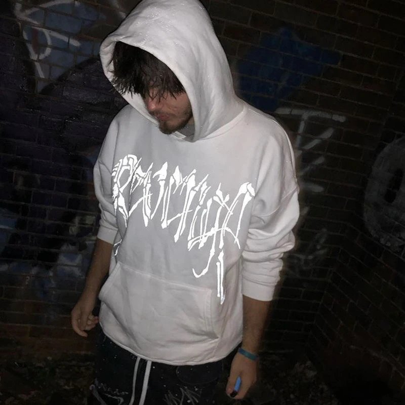 Streetwear Skull Print Hoodie Midnight Black - Gallery Image 5 - Detailed View