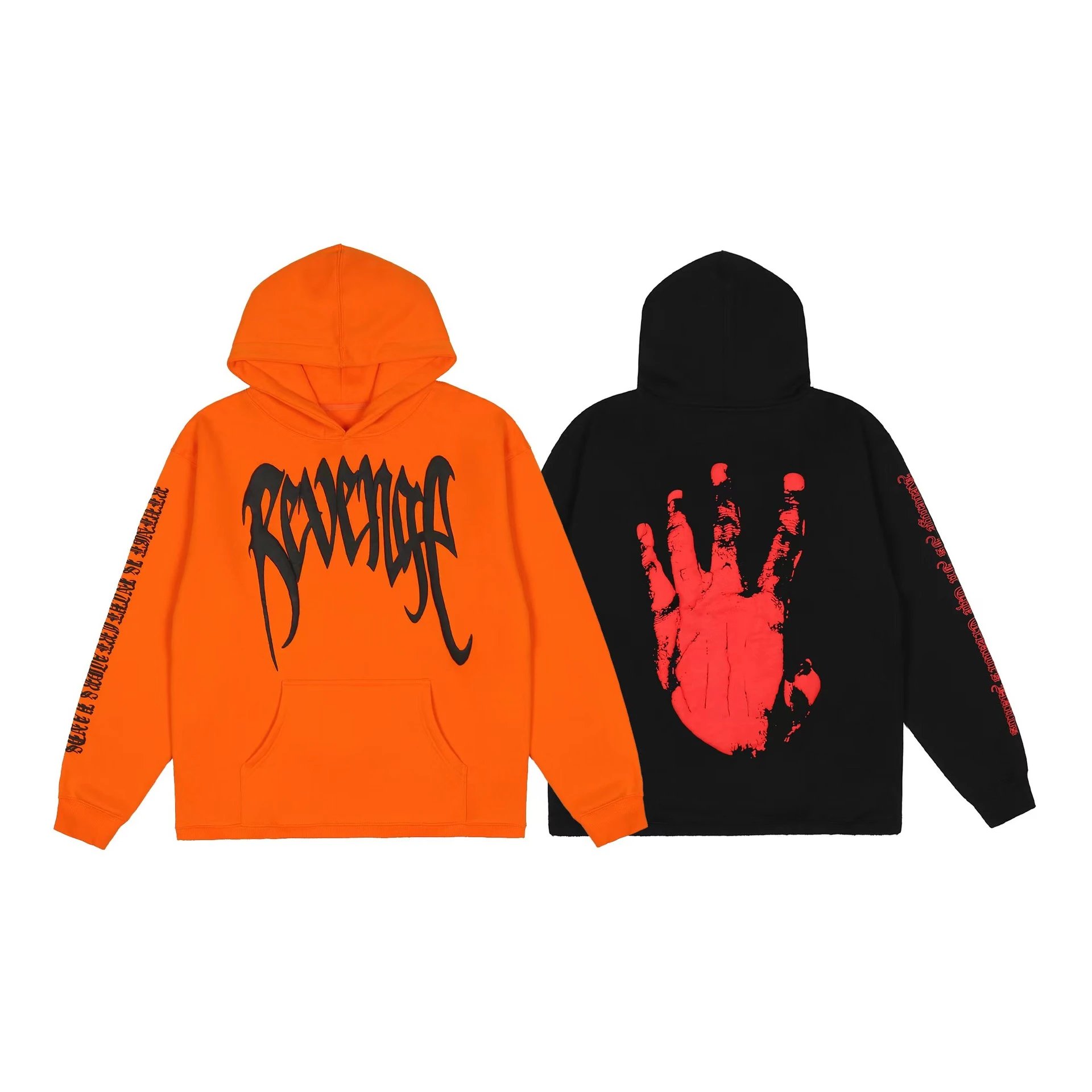 Streetwear Fleece Hoodie Gothic Script Tangerine - Gallery Image 4 - Detailed View