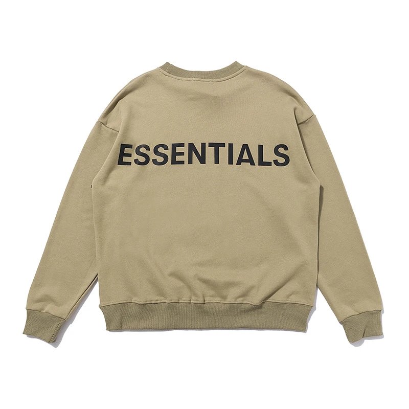 Streetwear Reflective Letter Crewneck Sweatshirt Unisex Khaki - Essentials - Cnfans - $31.94