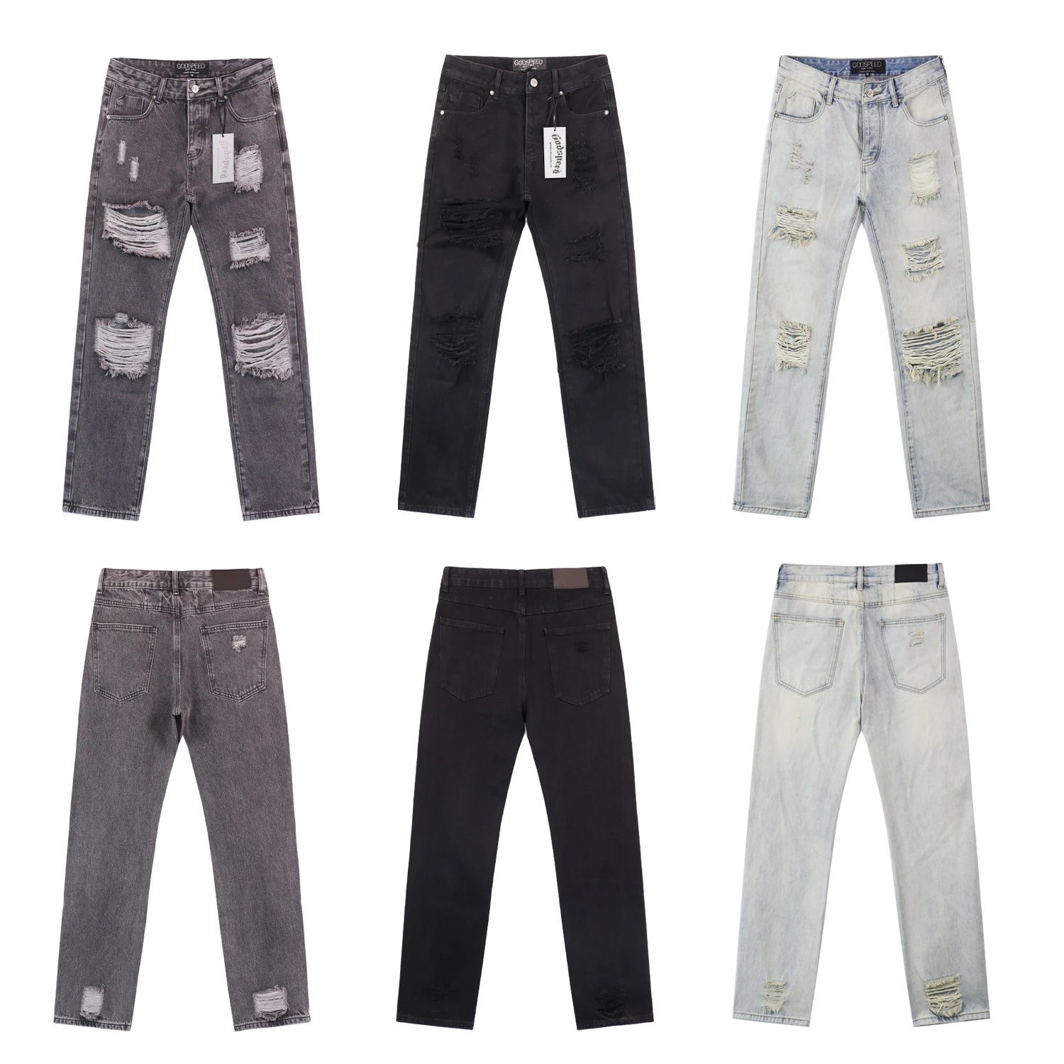 Distressed Denim Straight Jeans Onyx - Gallery Image 1 - Detailed View