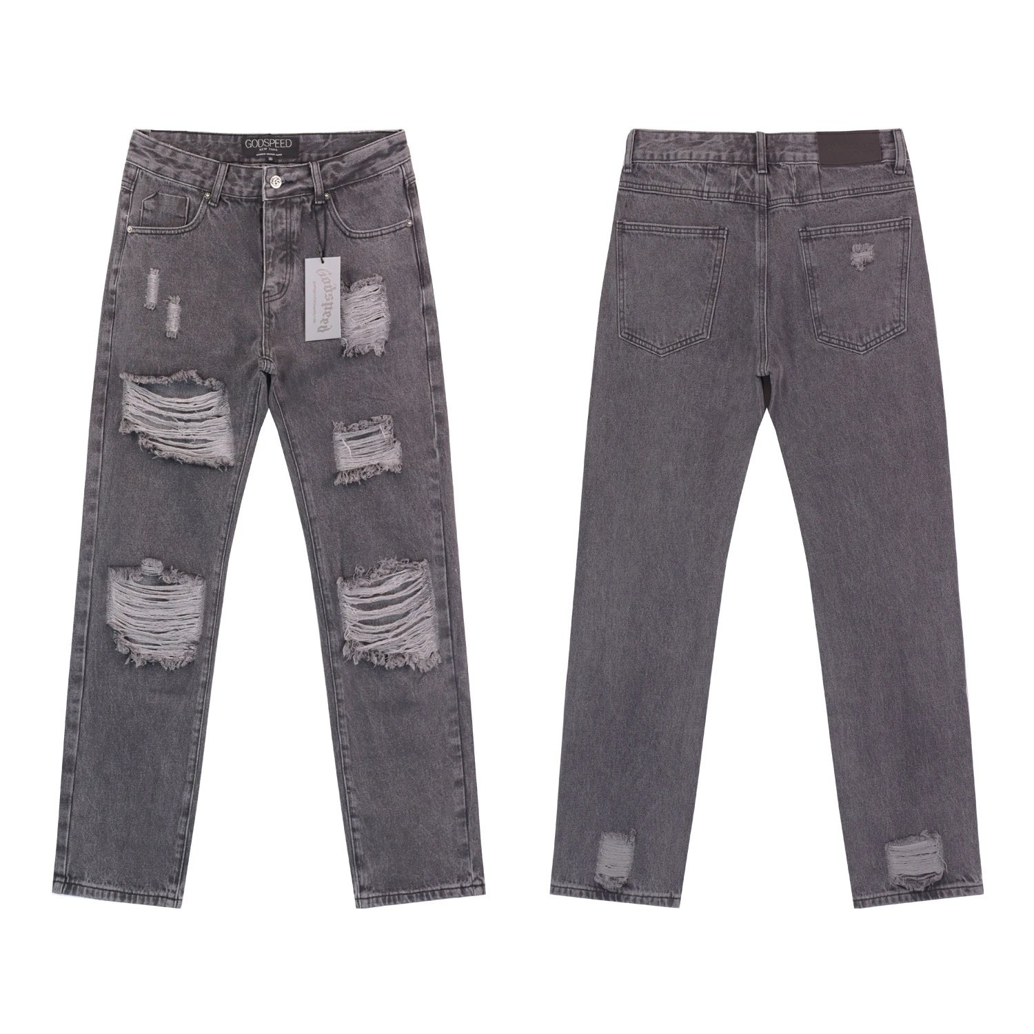 Distressed Denim Straight Jeans Onyx - Gallery Image 3 - Detailed View