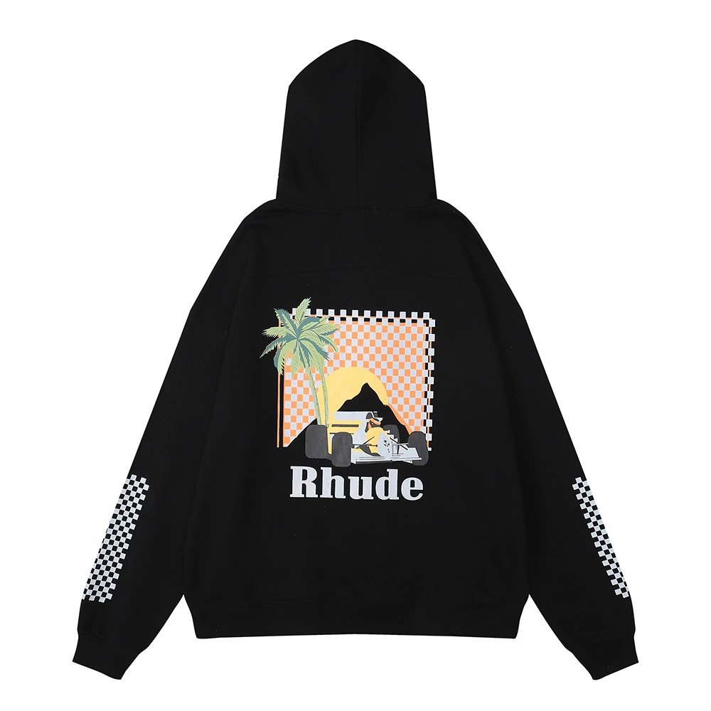 Rhude Racing Print Hoodie Black - Gallery Image 5 - Detailed View