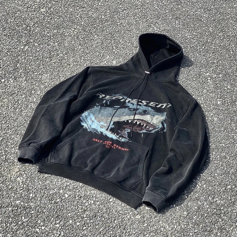 Represent Vintage Washed Hoodie Black - Gallery Image 4 - Detailed View