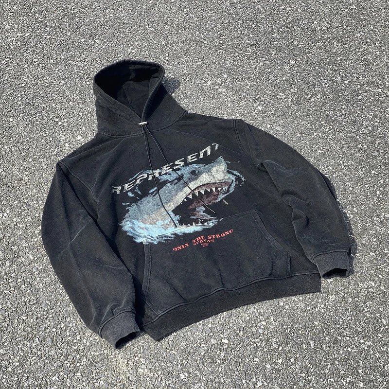 Represent Vintage Washed Hoodie Black - Gallery Image 5 - Detailed View