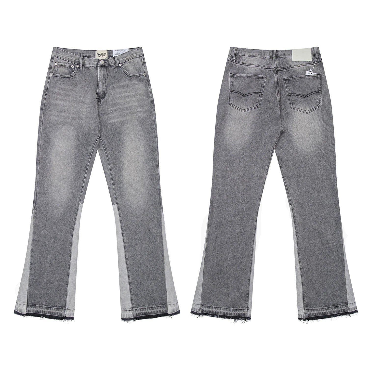 Flared Patchwork Denim Trousers Ash Gray - Gallery Image 1 - Detailed View
