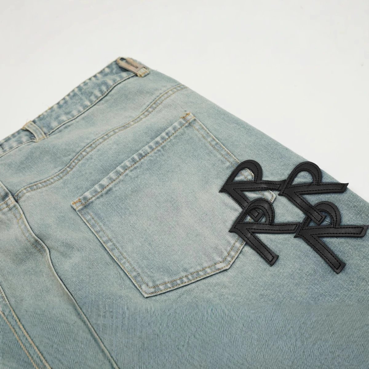 REPRESEN Straight Jeans with R Patches Light Blue - Gallery Image 3 - Detailed View