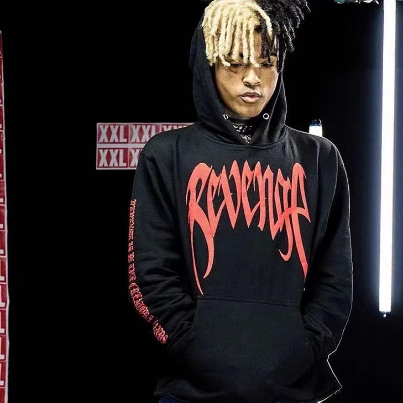 Streetwear Fleece Hoodie Gothic Script Tangerine - Gallery Image 6 - Detailed View