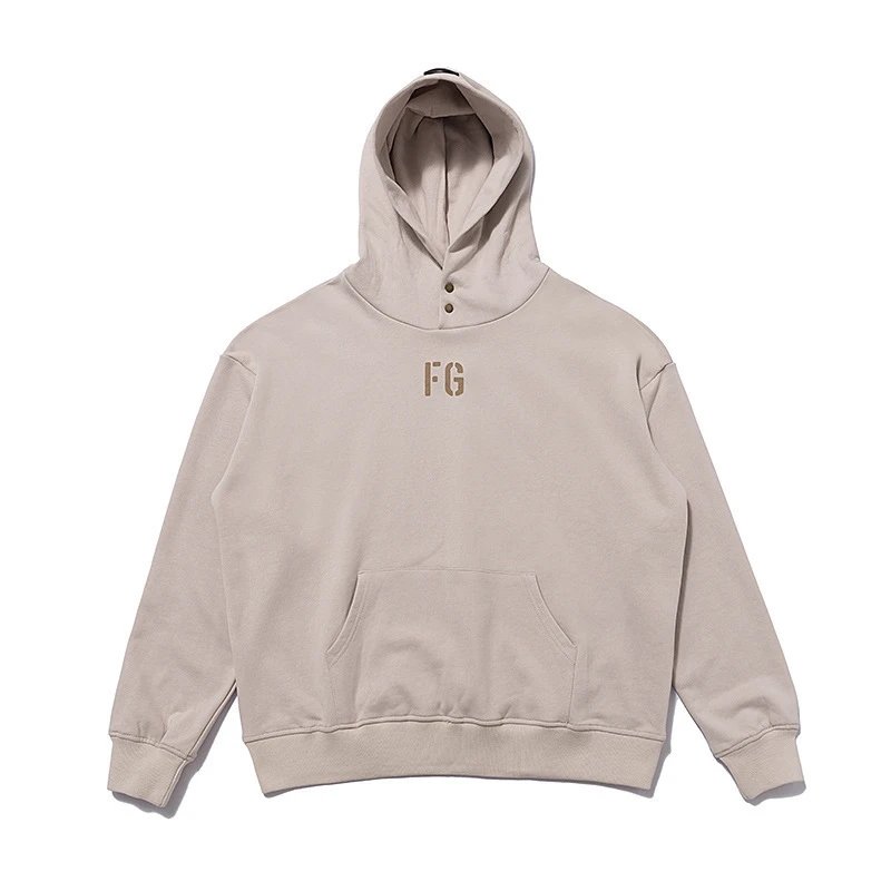 Unisex Essentials Flocked Letter High Street Hoodie Taupe - Gallery Image 4 - Detailed View