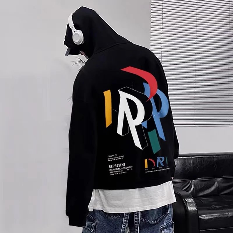 Represent Multicolor Print Hoodie Black - Gallery Image 3 - Detailed View