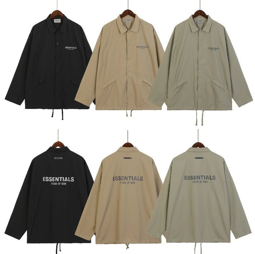 Streetwear Reflective Letter Coach Jacket Khaki - Gallery Image 1 - Detailed View