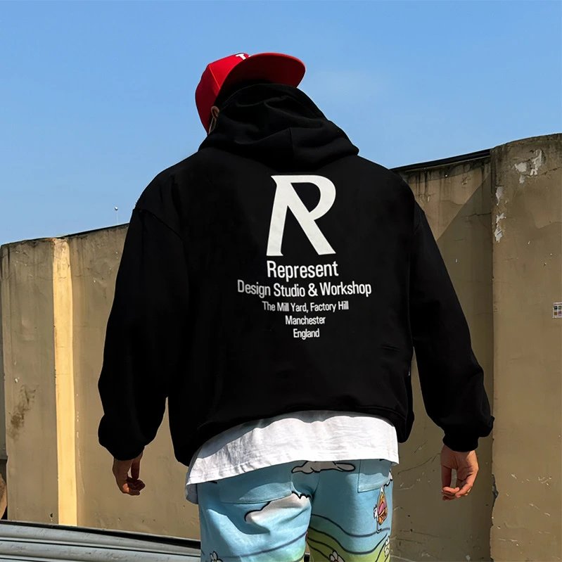 Represent Logo Hoodie Black - Gallery Image 2 - Detailed View
