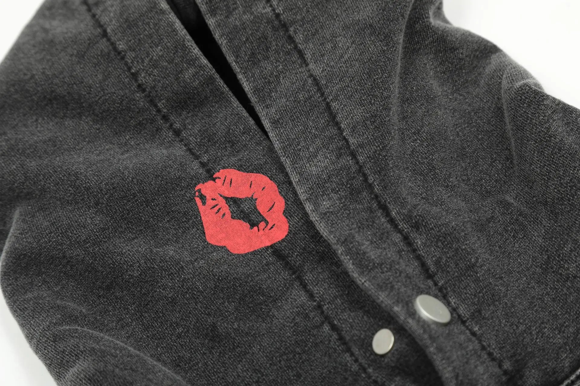 Represent Red Lips Washed Hoodie Black - Gallery Image 2 - Detailed View