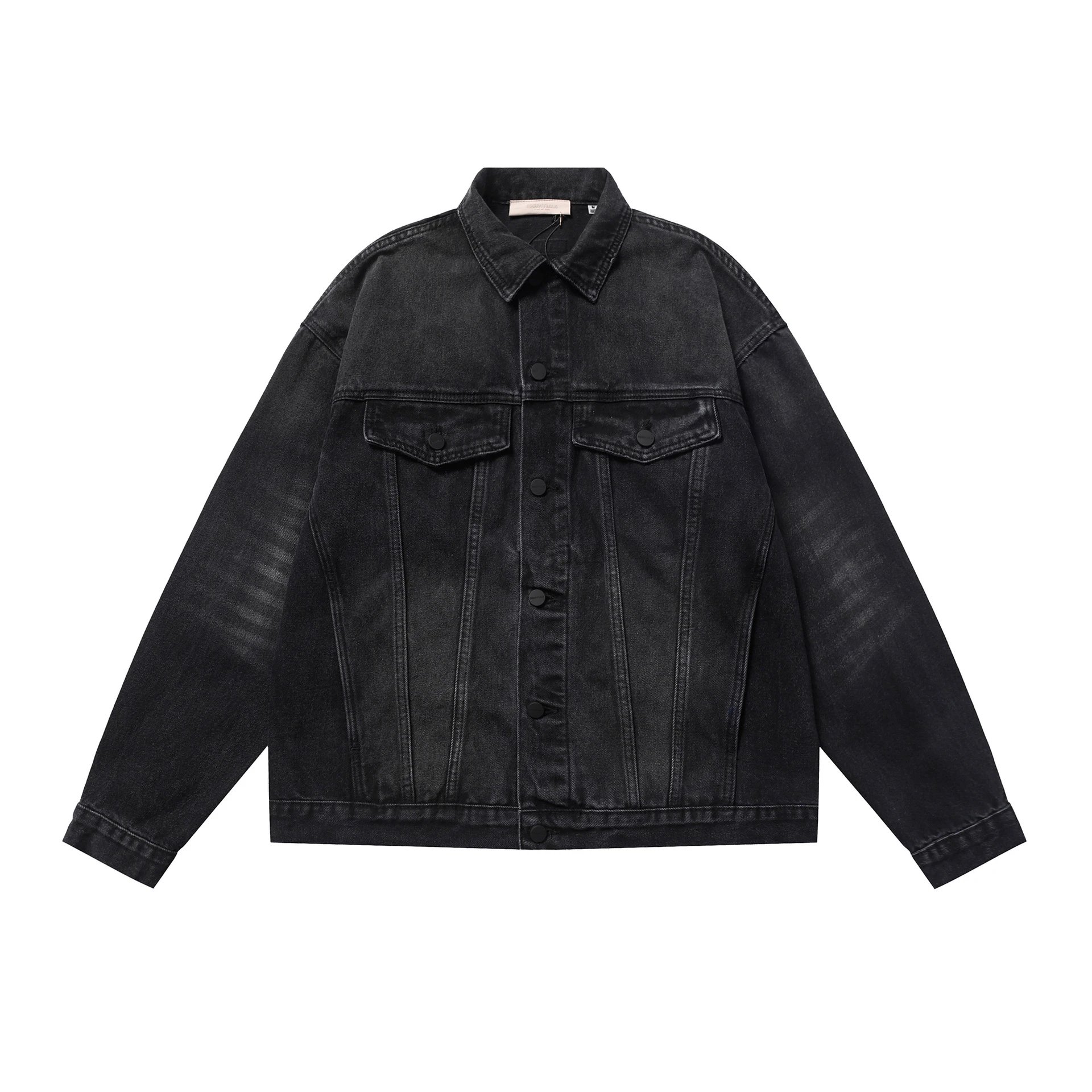 Vintage Washed Denim Jacket Unisex Streetwear Charcoal Black - Essentials - Cnfans - $58.71