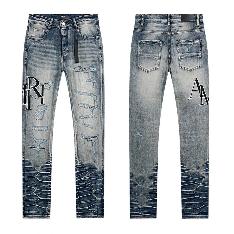 Amiri Embroidered Distressed Jeans Multicolor - Gallery Image 3 - Detailed View