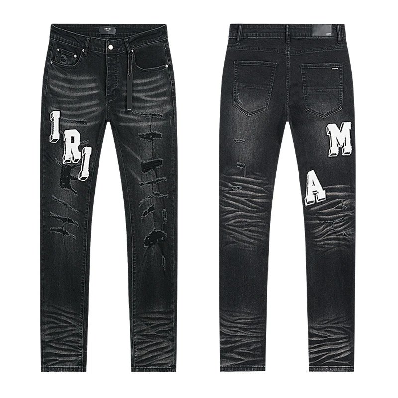 Amiri Embroidered Distressed Jeans Multicolor - Gallery Image 5 - Detailed View