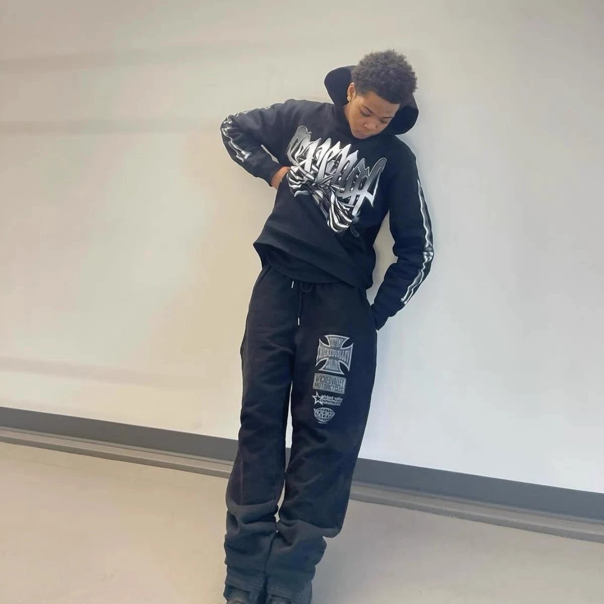 Streetwear Skeleton Target Hoodie Ebony Black - Gallery Image 5 - Detailed View