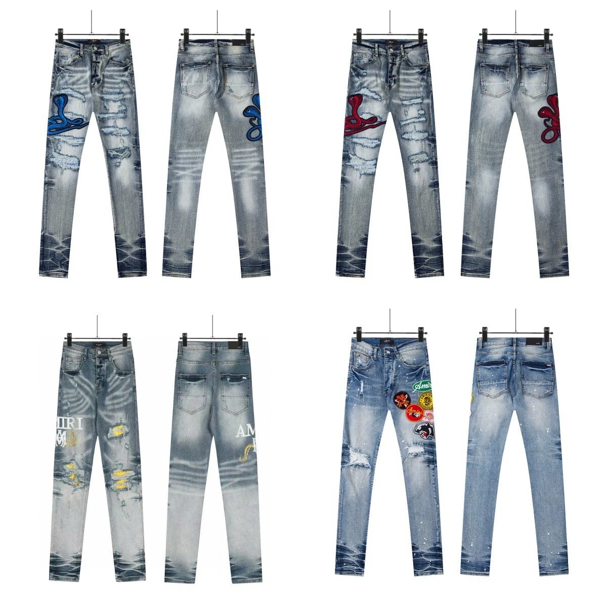 Amiri Embroidered Distressed Jeans - Gallery Image 5 - Detailed View