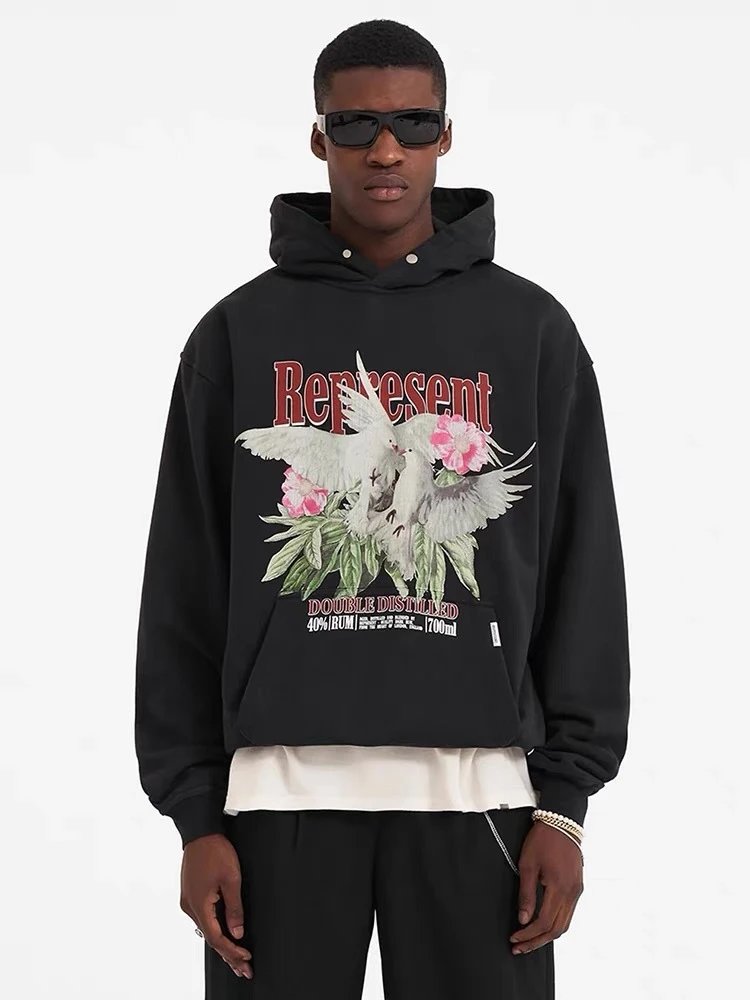 Represent Peace Dove Hoodie Black/White - Gallery Image 2 - Detailed View