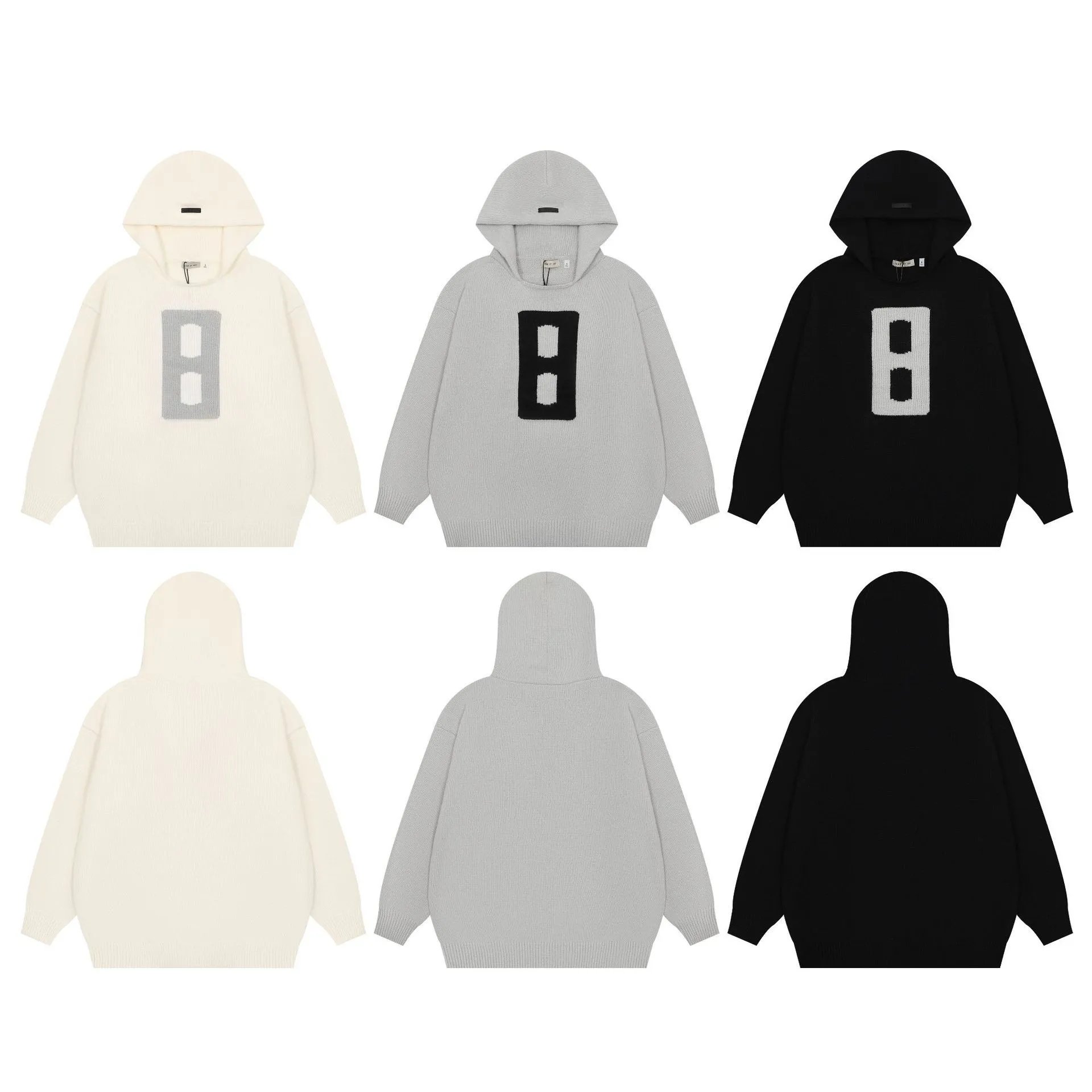 Oversized Knit Hoodie Sweater Jacquard 8 High Street Black - Gallery Image 1 - Detailed View