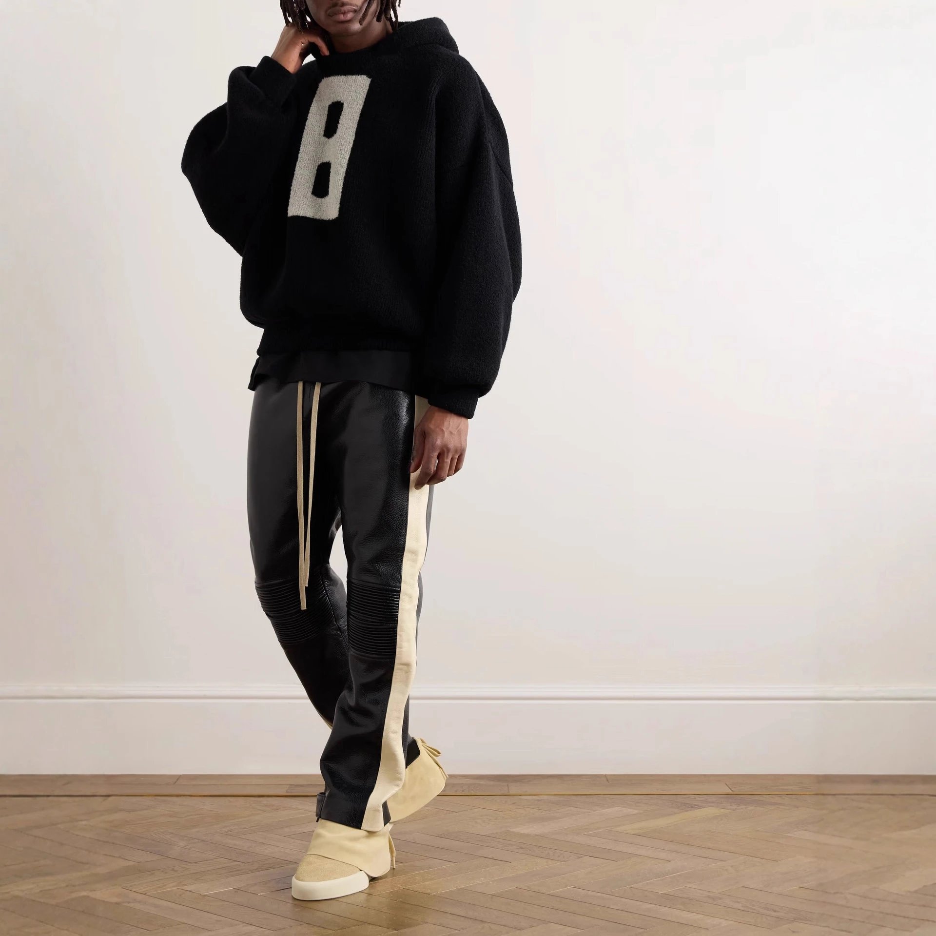 Oversized Knit Hoodie Sweater Jacquard 8 High Street Black - Gallery Image 7 - Detailed View