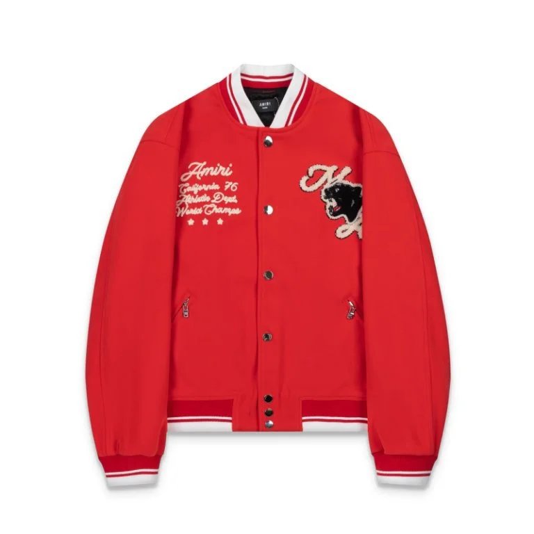 Amiri Panther Embroidery Varsity Jacket Red - High Quality Product Image - Cnfans