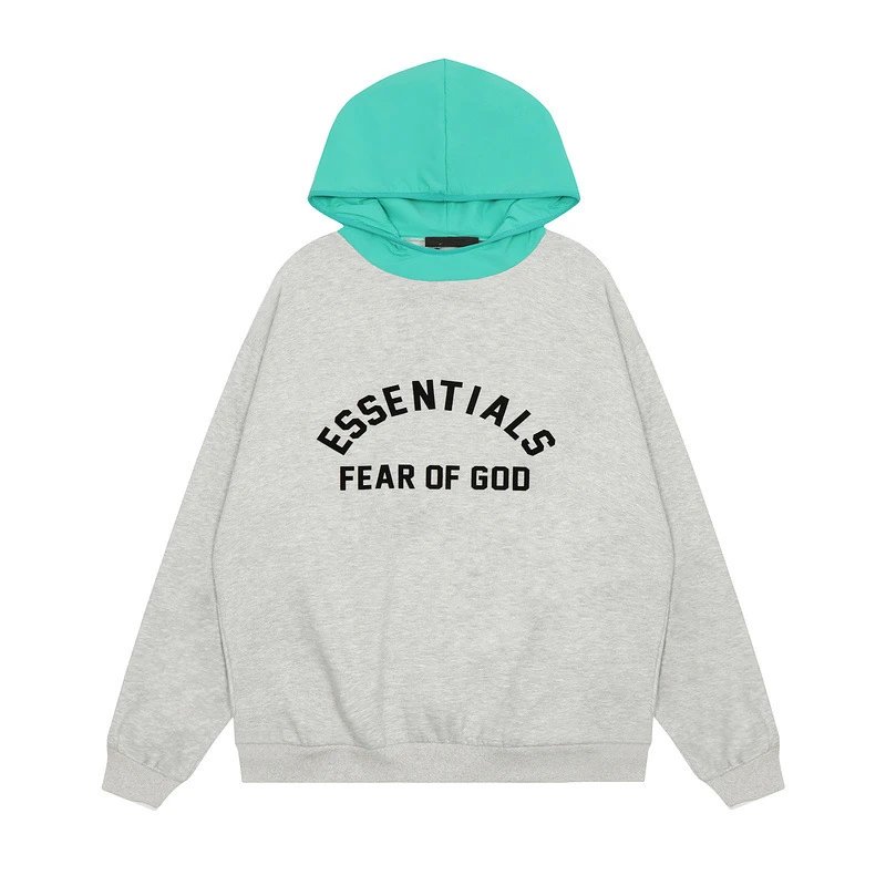 Unisex Fleece Pullover Hoodie Colorblock Mint Grey - Essentials - Cnfans - $31.29