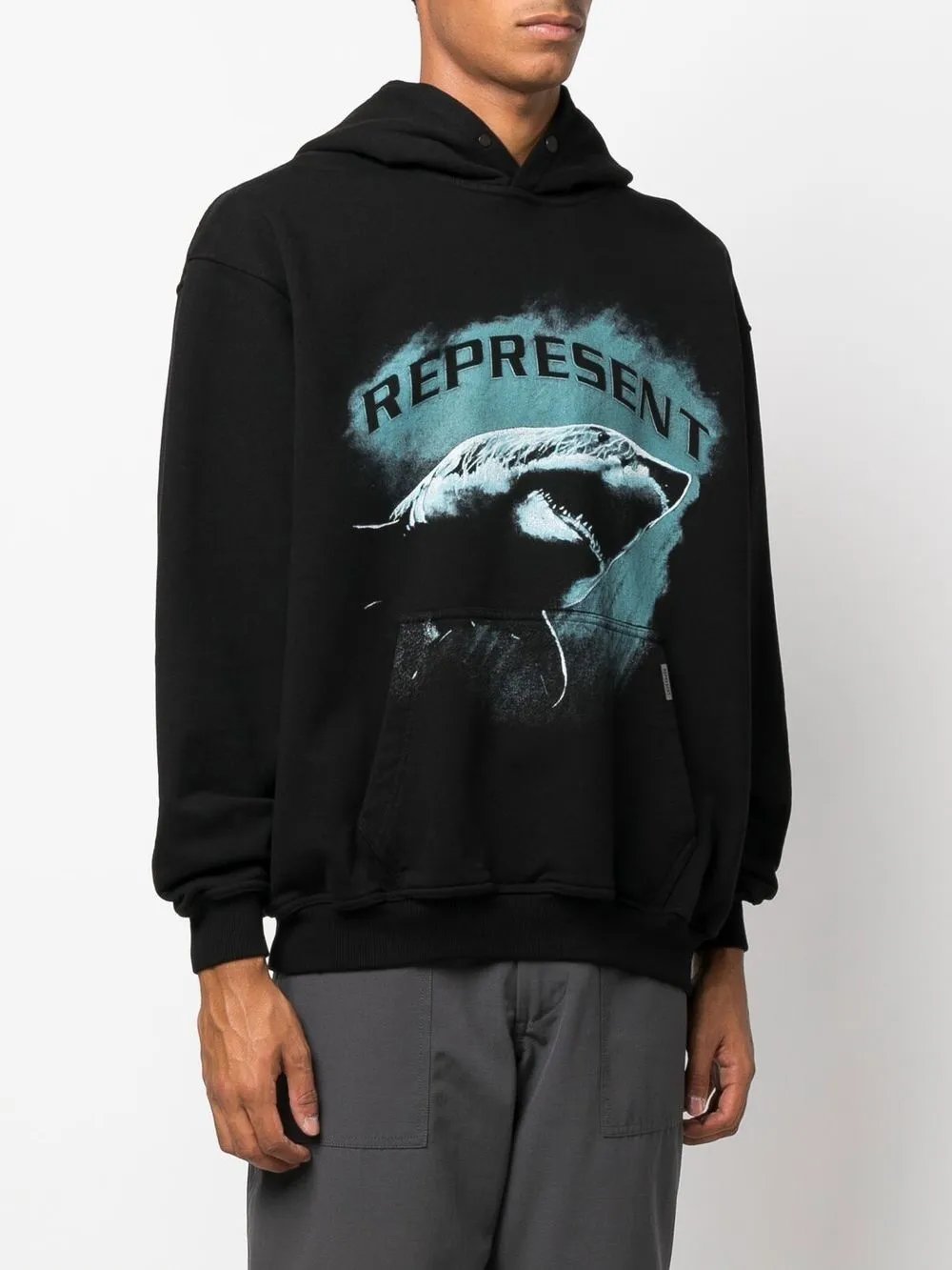 Represent Shark Washed Hoodie Black - Gallery Image 2 - Detailed View