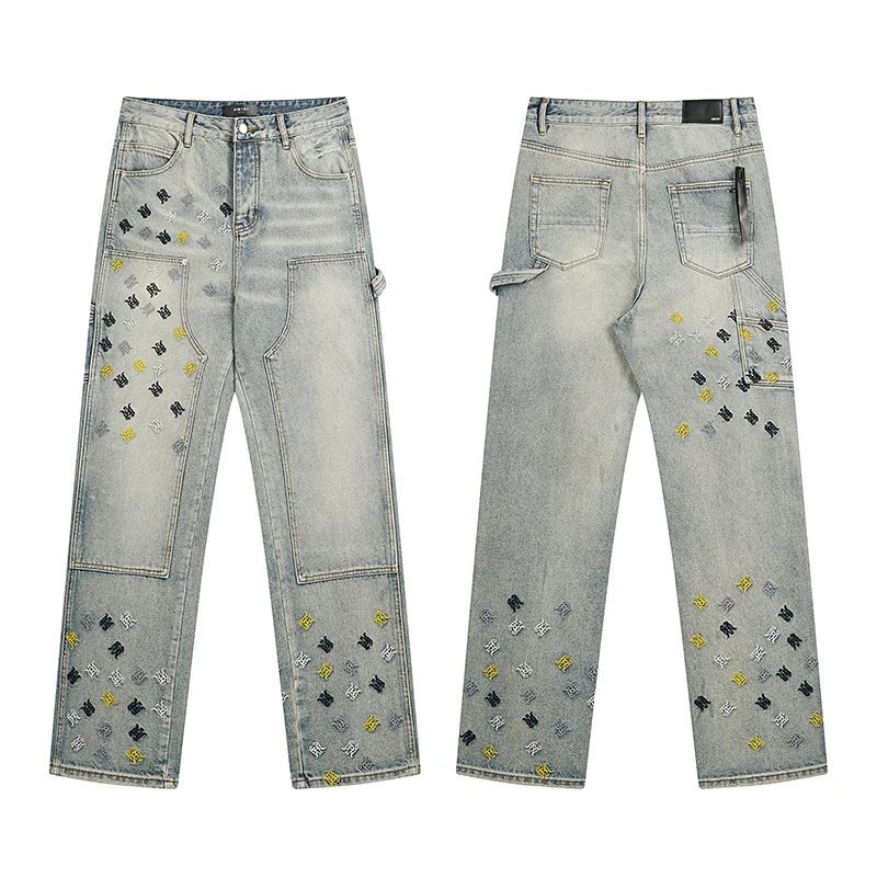 Amiri Embroidered Distressed Jeans Multicolor - Gallery Image 5 - Detailed View