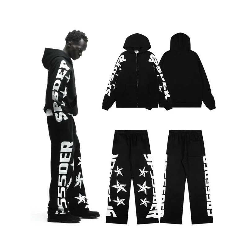 Streetwear Zip Hoodie Set Onyx - Gallery Image 5 - Detailed View