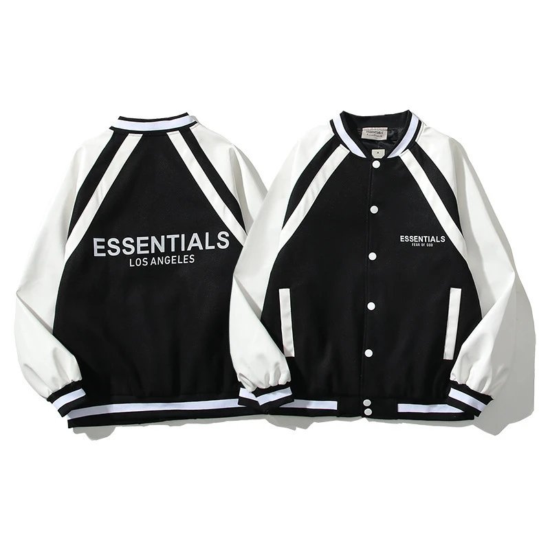 Streetwear Varsity Jacket Leather Sleeves 3M Reflective Black Ivory - Gallery Image 1 - Detailed View