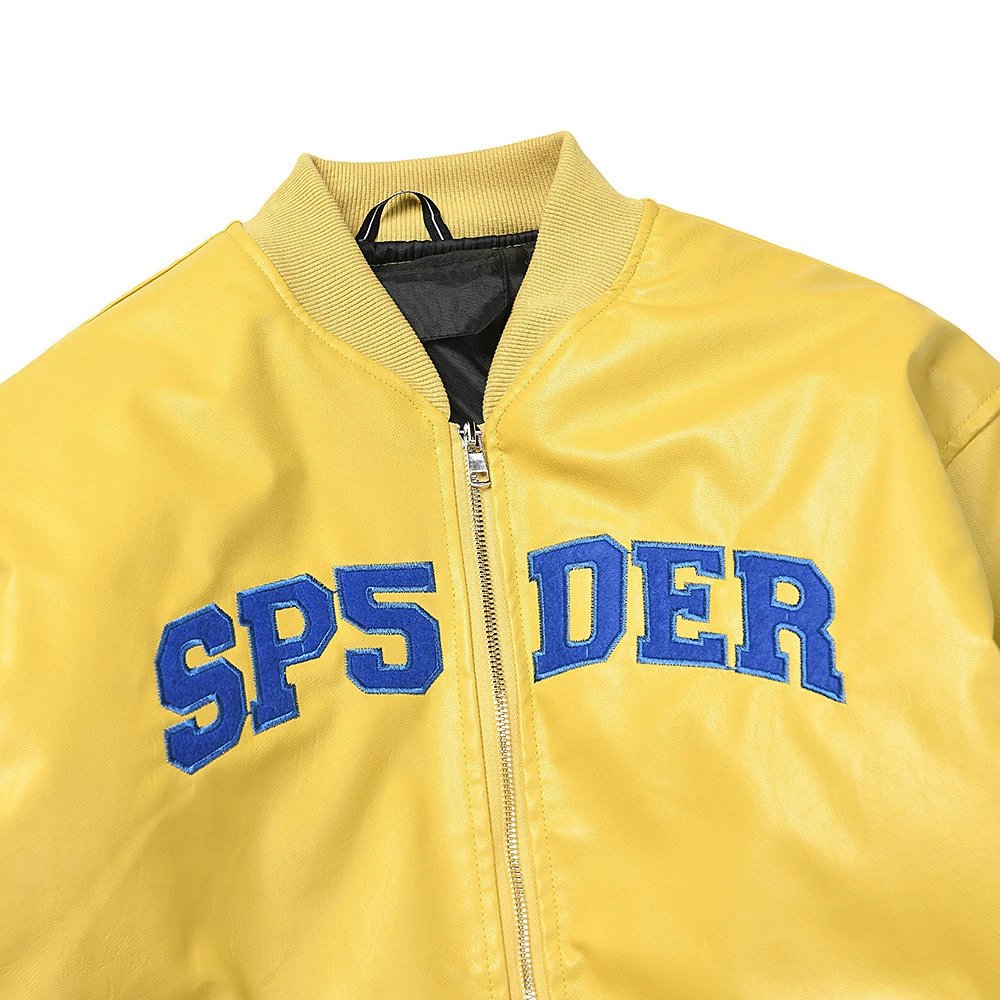 PU Bomber Jacket Unisex Mustard - Gallery Image 2 - Detailed View
