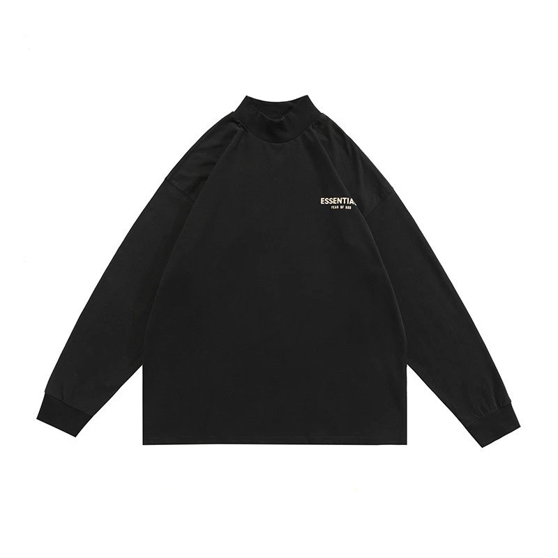 Unisex Streetwear Cotton Crewneck Long Sleeve T-Shirt Ink Black - Essentials - Cnfans - $26.45