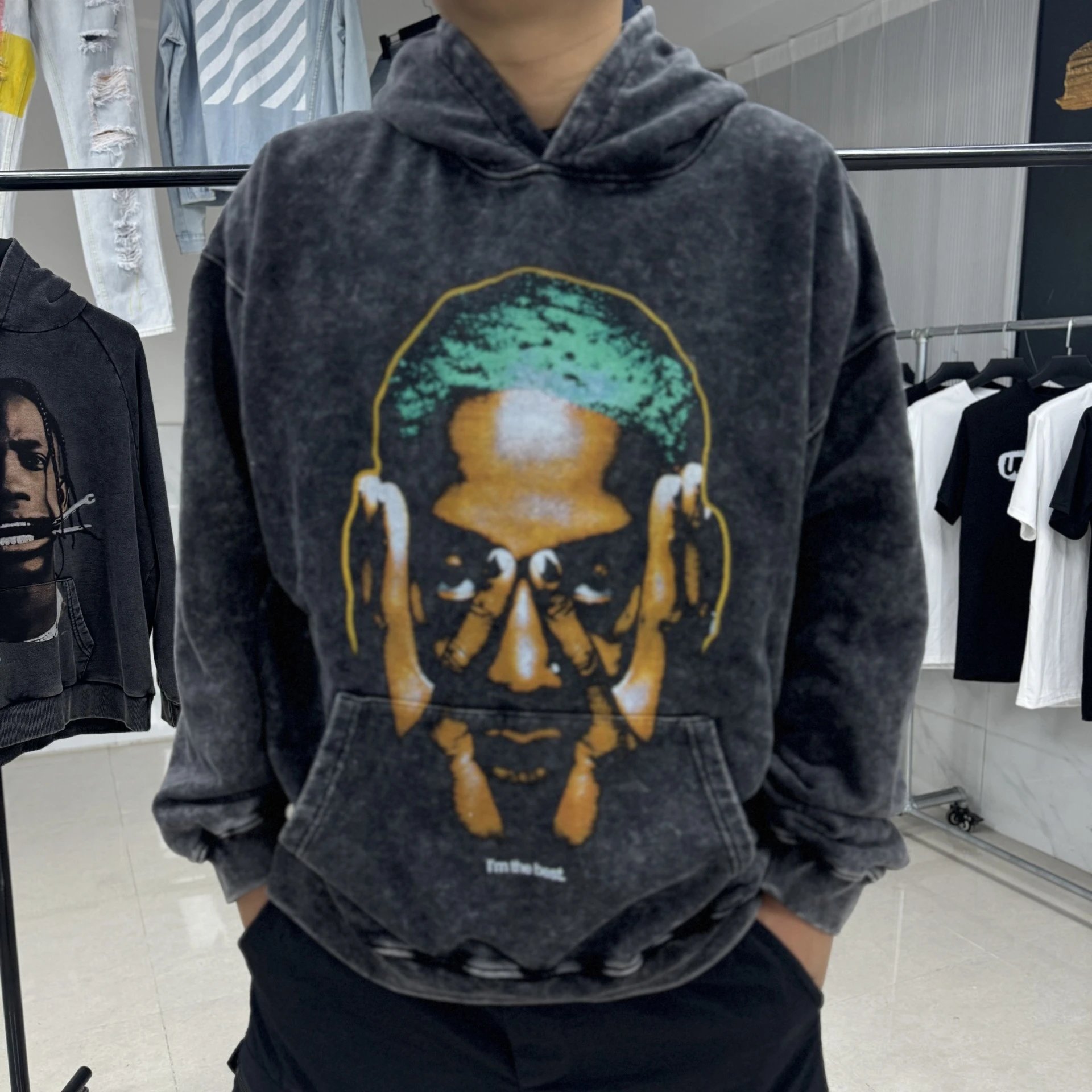 Saint Rodman Washed Hoodie Black - Gallery Image 2 - Detailed View