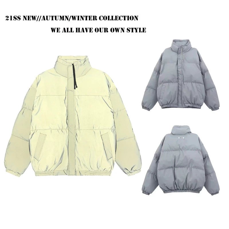 Oversized Puffer Jacket Winter Warm Streetwear Reflective Grey - Related Product - Cnfans