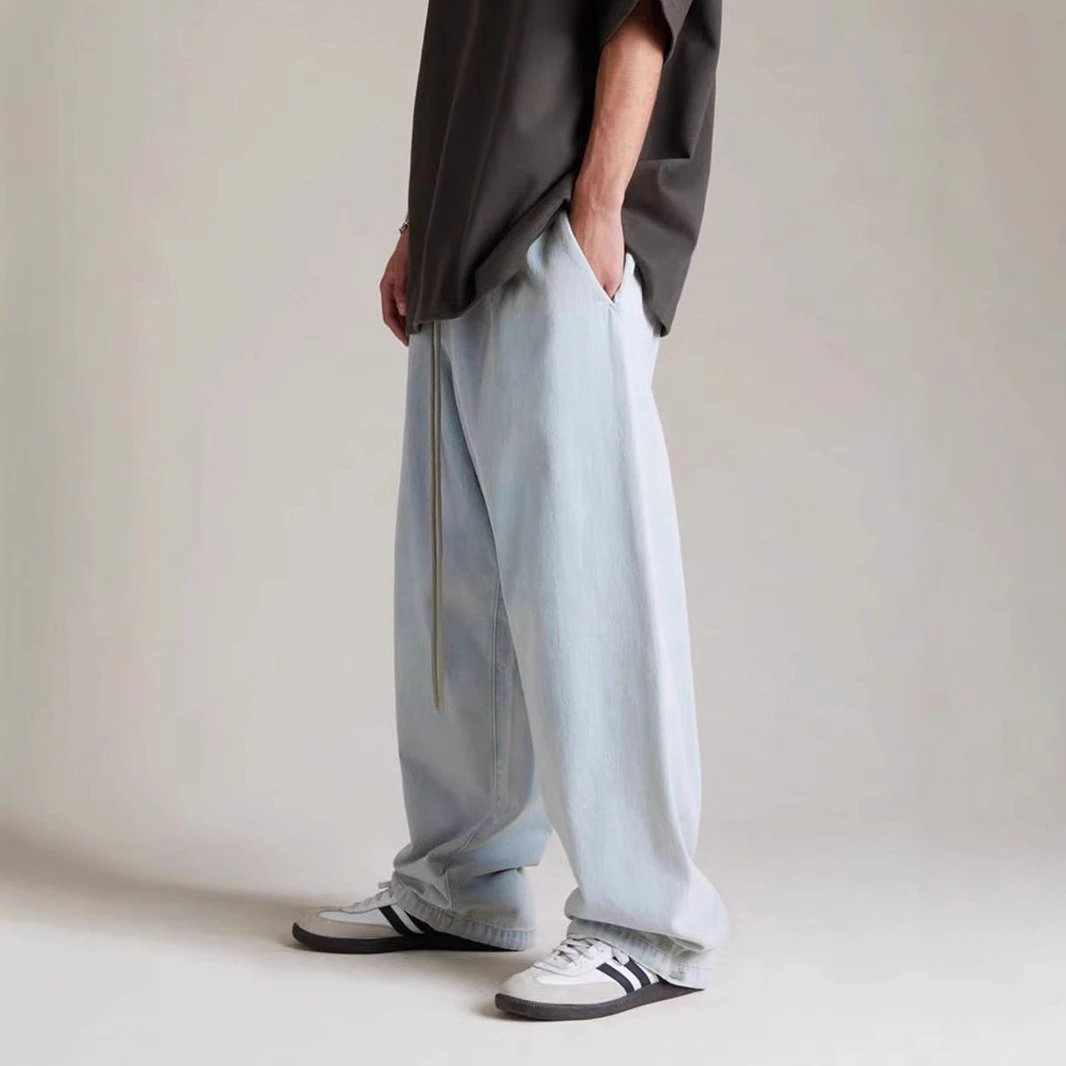 Streetwear Loose Fit Denim Trousers Unisex Sky Blue - Gallery Image 7 - Detailed View