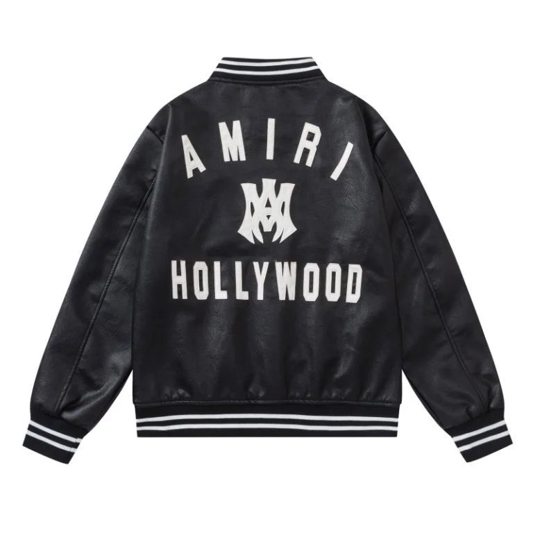 Amiri PU Leather Varsity Jacket Black - Gallery Image 5 - Detailed View