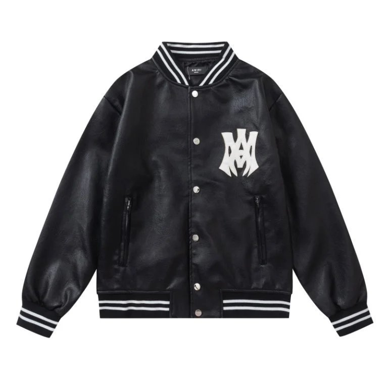 Amiri PU Leather Varsity Jacket Black - High Quality Product Image - Cnfans