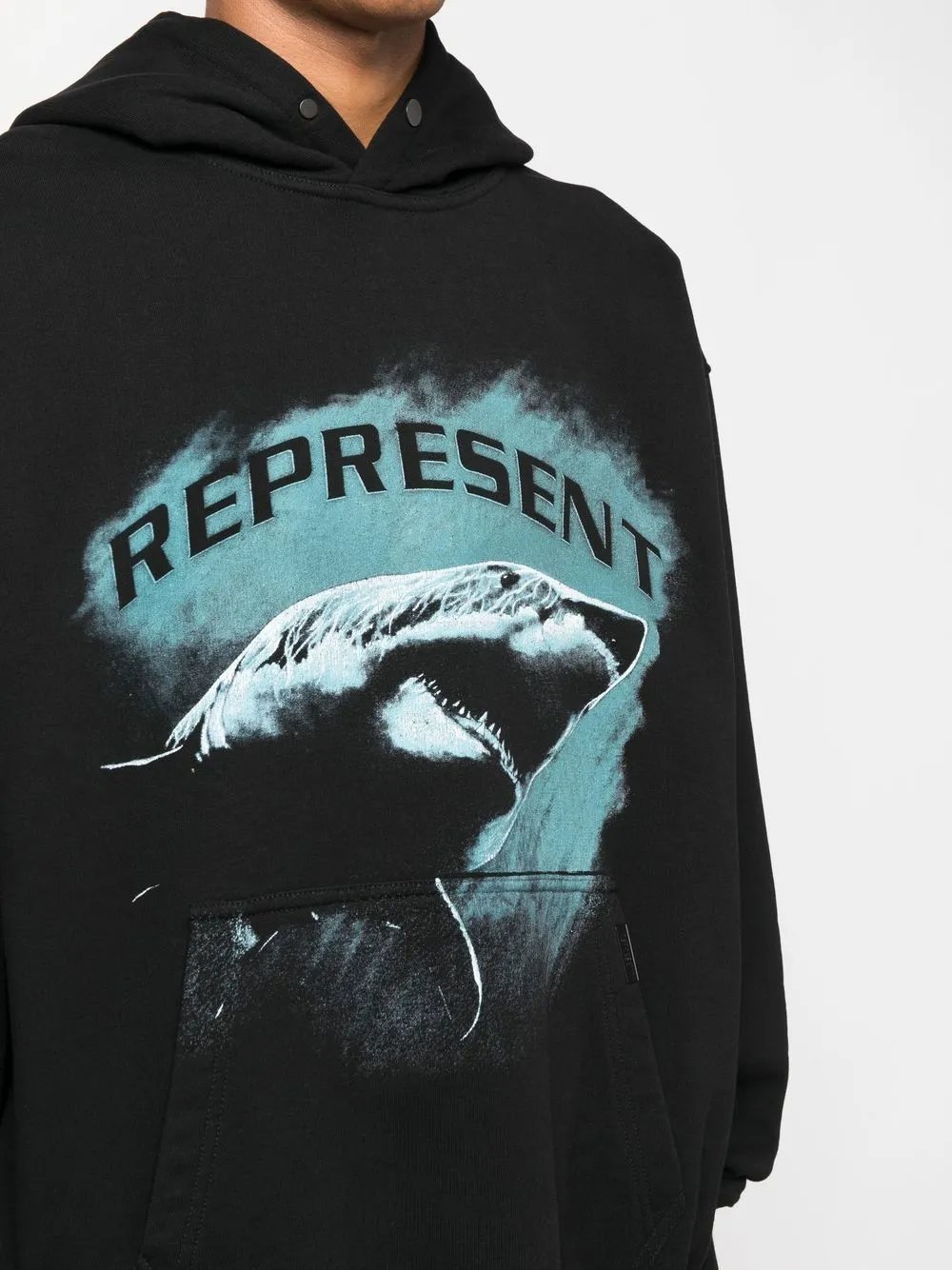 Represent Shark Washed Hoodie Black - Gallery Image 3 - Detailed View