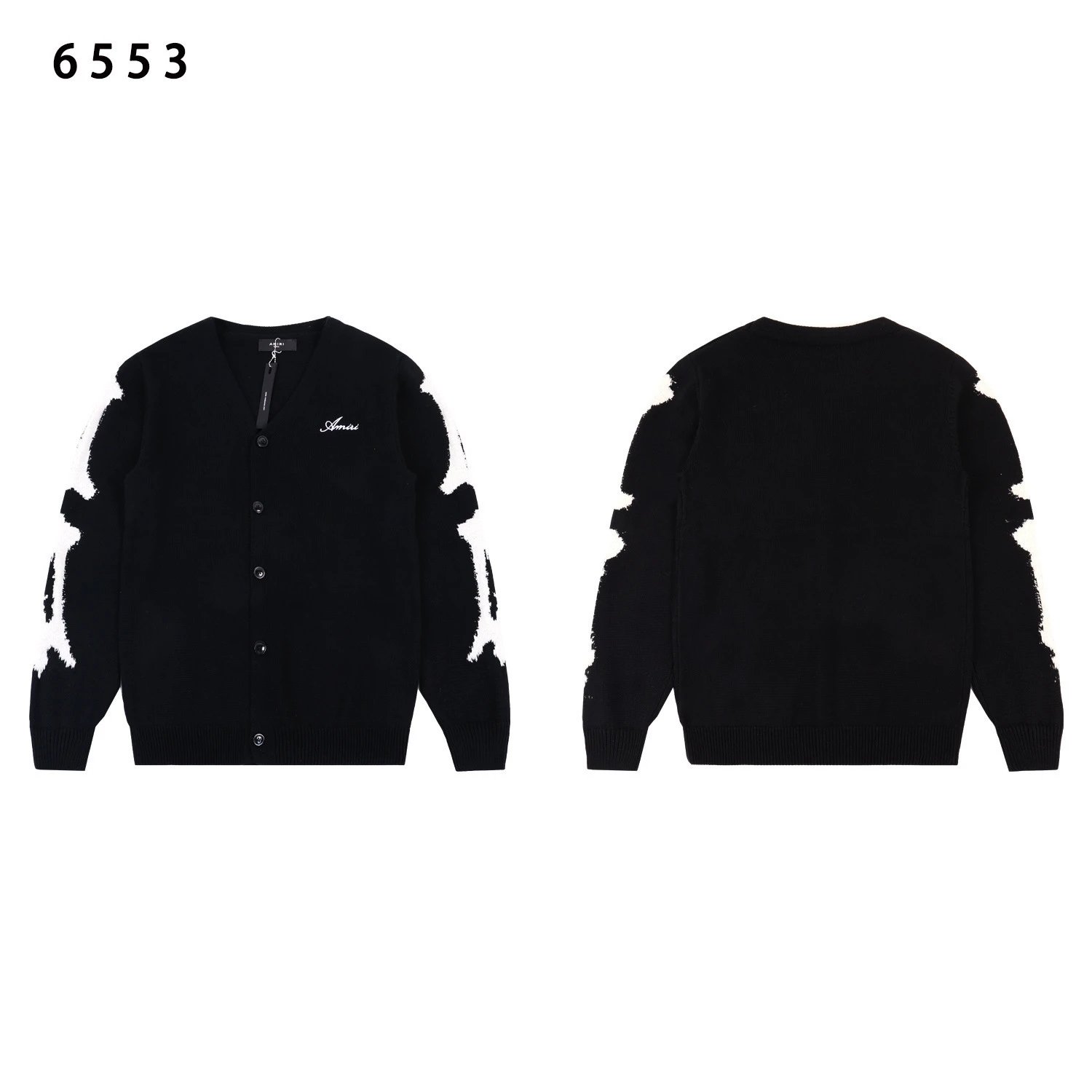 AMRI Bone Pattern Knit Cardigan Multicolor - Gallery Image 5 - Detailed View