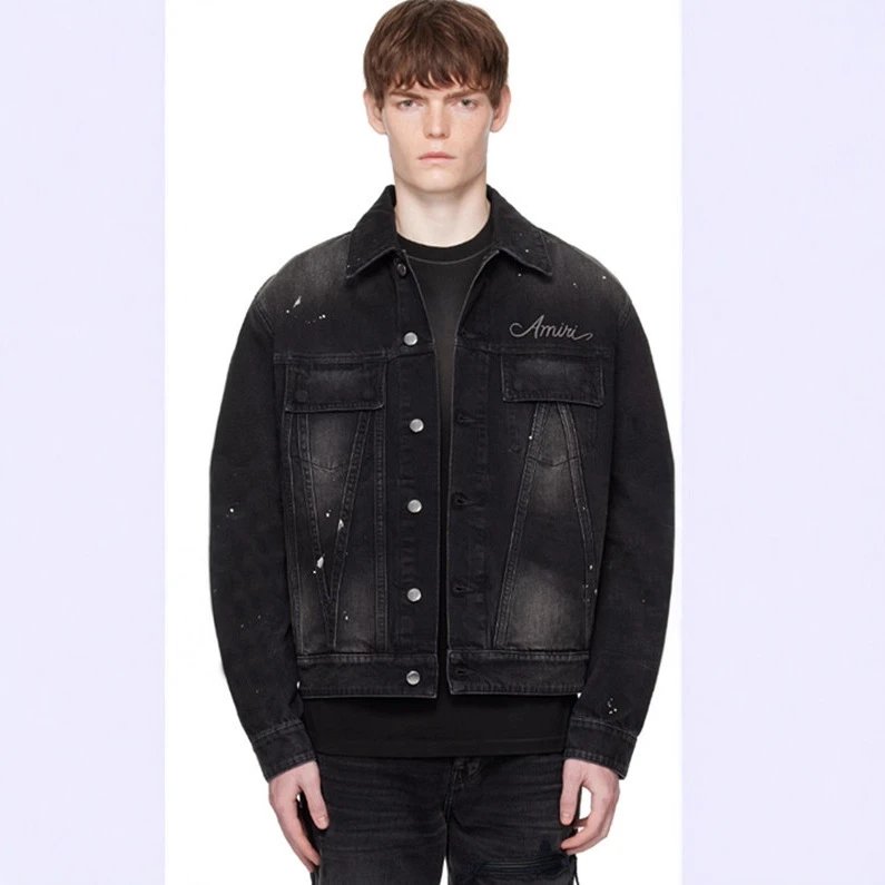 Amiri Splatter Paint Denim Jacket Black - Gallery Image 2 - Detailed View