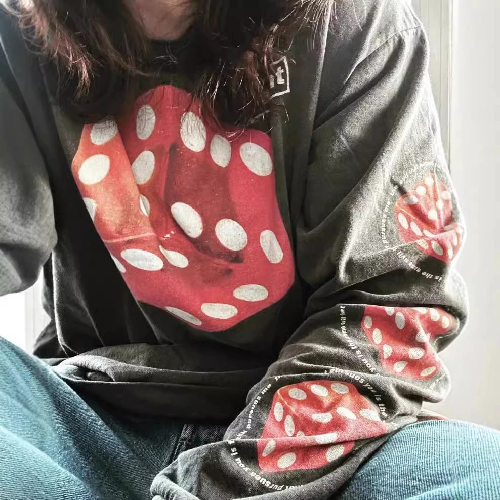 Saint Dice Print Long Sleeve Tee Black - Gallery Image 4 - Detailed View