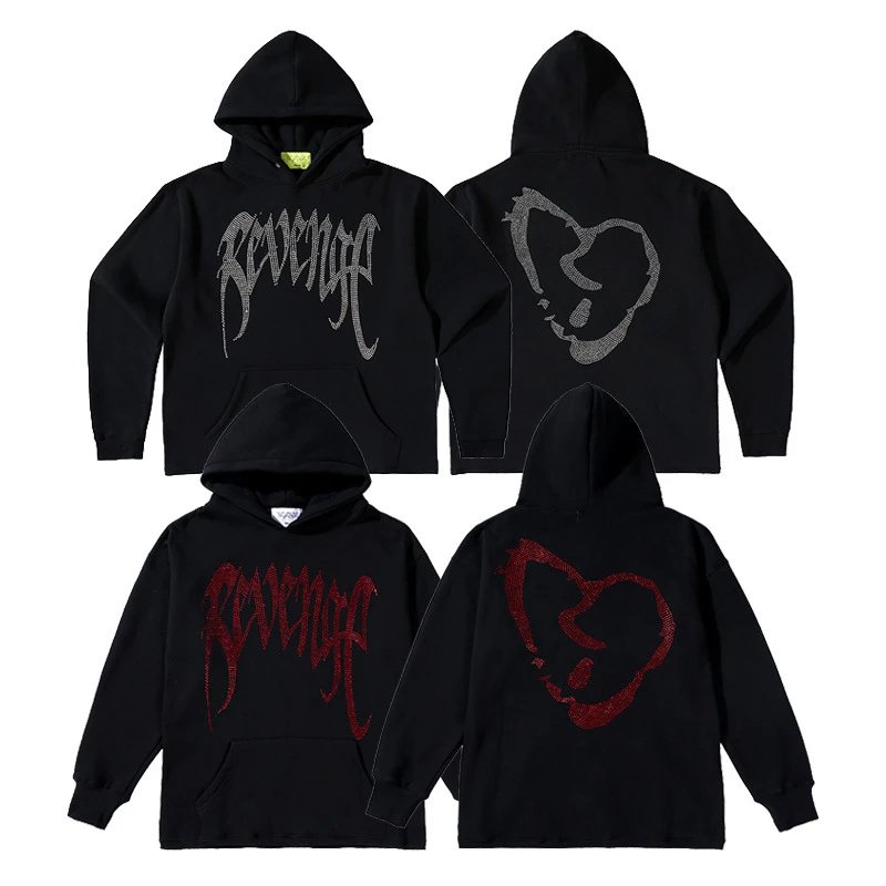 Streetwear Rhinestone Heart Hoodie Jet Black - Gallery Image 1 - Detailed View