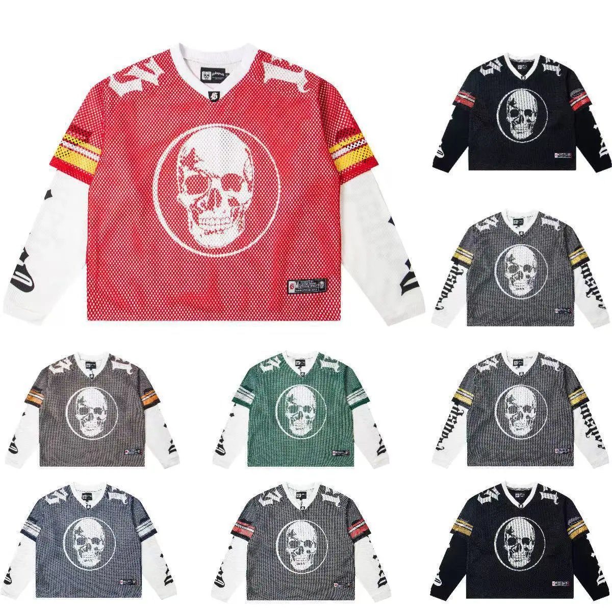 God & Speed Skull Mesh Long Sleeve Tee Multicolor - Related Product - Cnfans