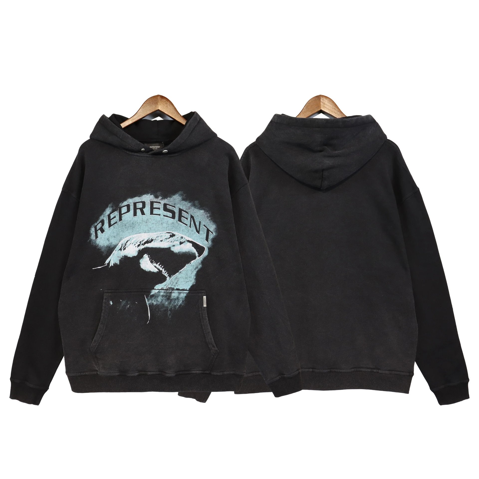Represent Shark Washed Hoodie Black - Represent - Cnfans - $40.69