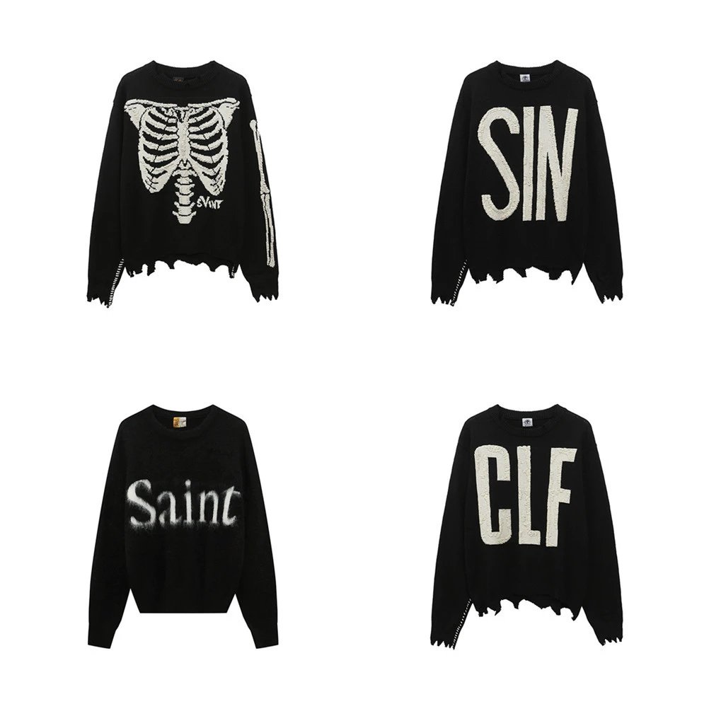 Saint Vintage Skeleton Knit Sweater Black - High Quality Product Image - Cnfans