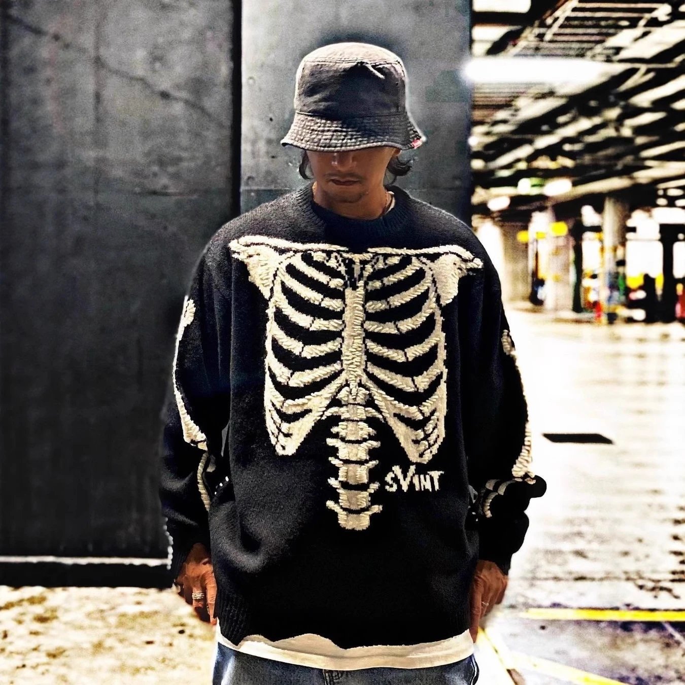 Saint Vintage Skeleton Knit Sweater Black - Gallery Image 2 - Detailed View