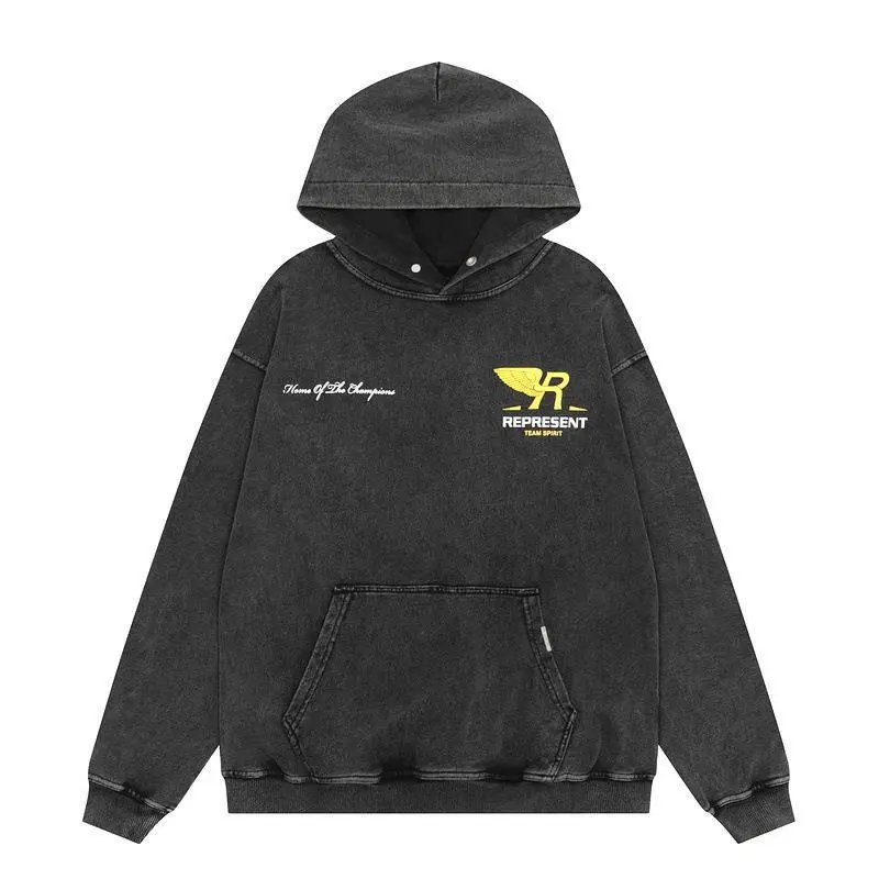 REPRESENT Washed Hoodie Black - Gallery Image 2 - Detailed View
