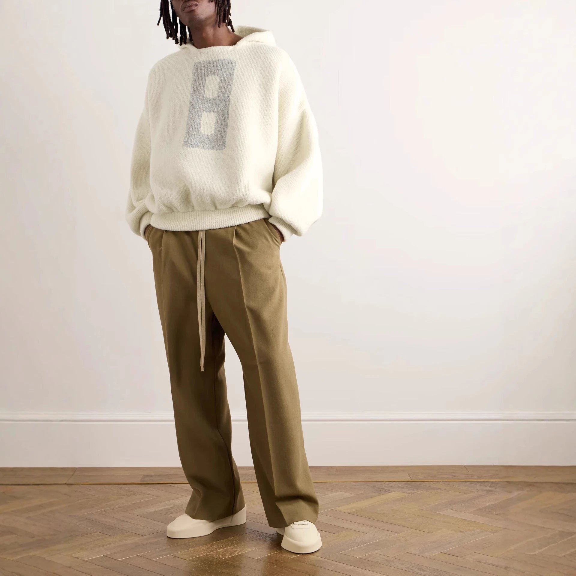 Oversized Knit Hoodie Sweater Jacquard 8 High Street Black - Gallery Image 6 - Detailed View